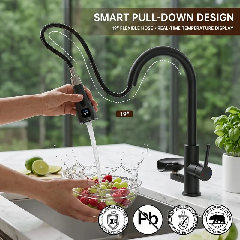 Top Tier Kitchen Workstation Faucet With Built In Glass Rinser And Slick LED Accent Featuring Pull Down Spray Wand High Arch Spout And Fast Cup Washer For No Fuss Cleanup