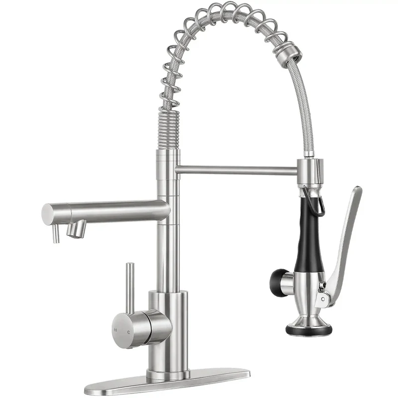 Slick Moving Standard Size Kitchen Faucet With Pull Down Sprayer And Smooth Swivel Spout, Heavy Duty Brushed Nickel Finish For Quick Sink Setup And Top Tier Performance