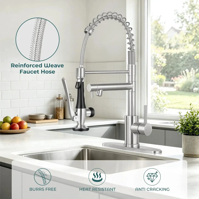 Slick Moving Standard Size Kitchen Faucet With Pull Down Sprayer And Smooth Swivel Spout, Heavy Duty Brushed Nickel Finish For Quick Sink Setup And Top Tier Performance