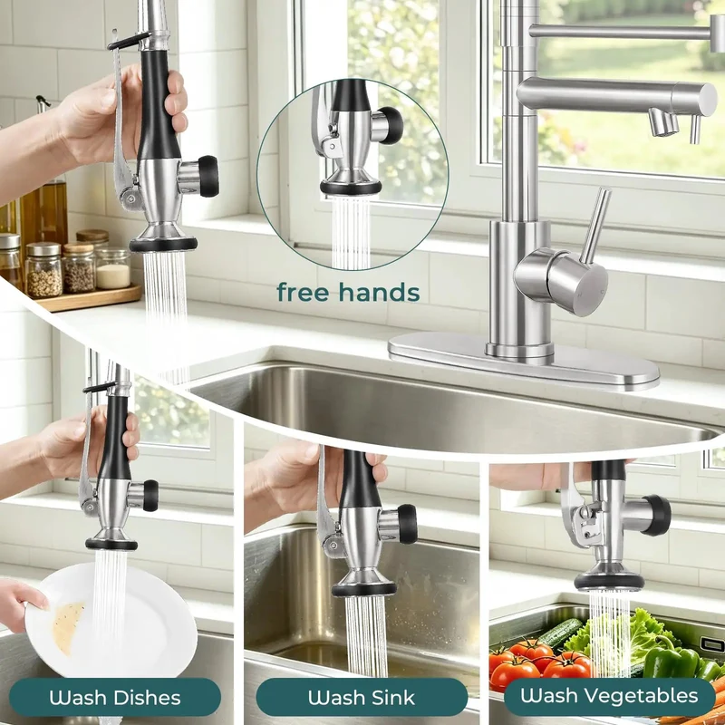 Slick Moving Standard Size Kitchen Faucet With Pull Down Sprayer And Smooth Swivel Spout, Heavy Duty Brushed Nickel Finish For Quick Sink Setup And Top Tier Performance