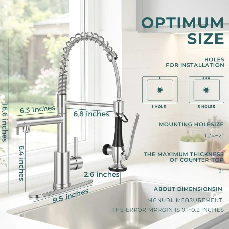 Slick Moving Standard Size Kitchen Faucet With Pull Down Sprayer And Smooth Swivel Spout, Heavy Duty Brushed Nickel Finish For Quick Sink Setup And Top Tier Performance