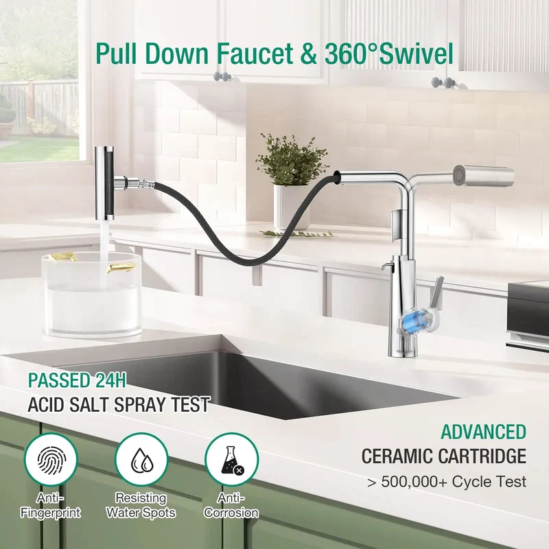Killer Waterfall Kitchen Faucet With Soap Dispenser And Pull Down Sprayer Single Handle Brushed Nickel Stainless Steel Sink Tap For Bar Or Laundry Rooms Total Game Changer