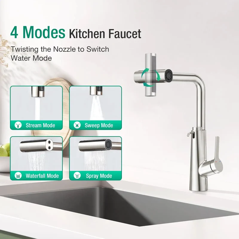 Killer Waterfall Kitchen Faucet With Soap Dispenser And Pull Down Sprayer Single Handle Brushed Nickel Stainless Steel Sink Tap For Bar Or Laundry Rooms Total Game Changer