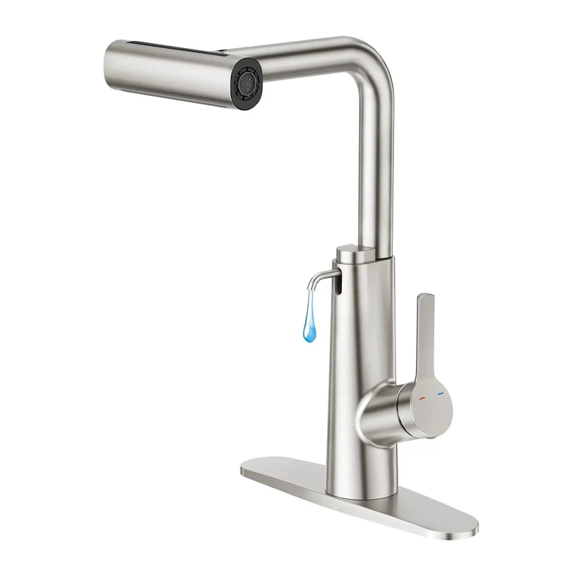 Killer Waterfall Kitchen Faucet With Soap Dispenser And Pull Down Sprayer Single Handle Brushed Nickel Stainless Steel Sink Tap For Bar Or Laundry Rooms Total Game Changer
