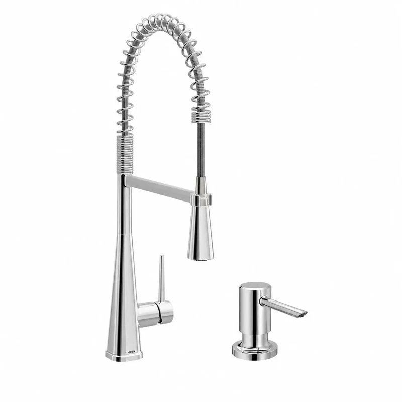 Slick Chrome Spring Pull Down Kitchen Faucet Bundle With No Stress Deck Mount Soap Dispenser Equipped With A Heavy Duty Pull Out Spray Wand For Dead Simple Cleanup And Top Tier Results