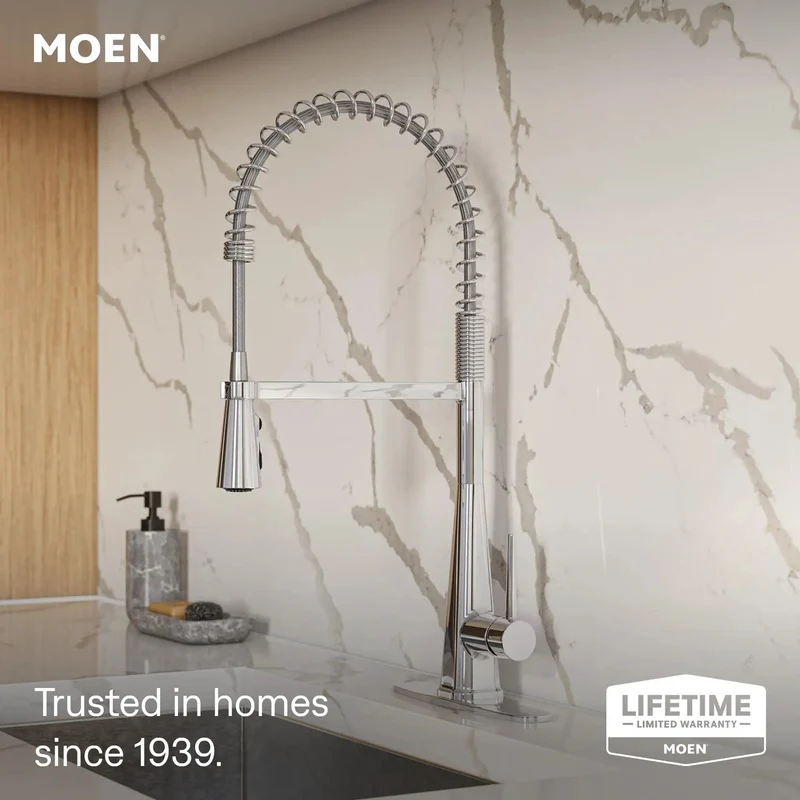 Slick Chrome Spring Pull Down Kitchen Faucet Bundle With No Stress Deck Mount Soap Dispenser Equipped With A Heavy Duty Pull Out Spray Wand For Dead Simple Cleanup And Top Tier Results