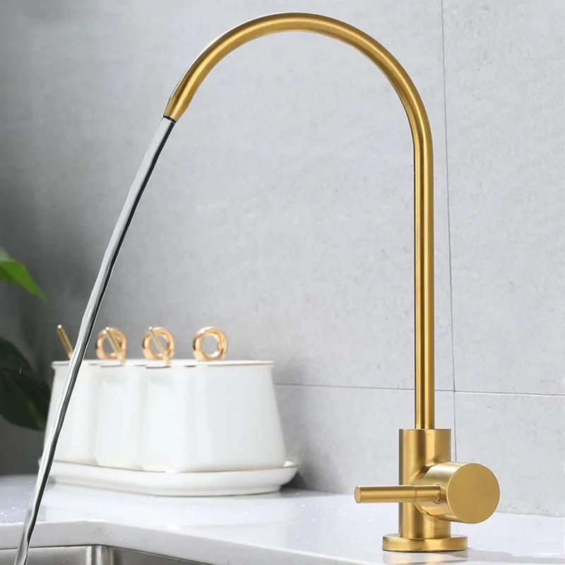 Slick Gold Stainless Steel Drinking Water Filter Purifier Faucet for Kitchen Sink Bullyproof Rust Resistant No Sweat Easy Drill Install Pro Grade Tap for Healthy Family Sip Sweet Upgrade