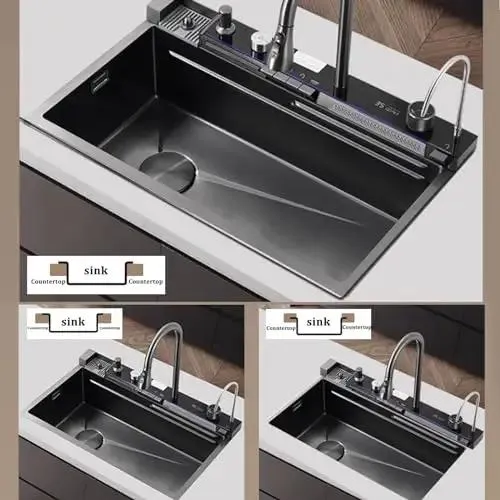 Rugged Stainless Steel Waterfall Faucet With Flowing Honeycomb Pattern For Large Single Bowl Sink Quick Snap Install Top Shelf Kitchen And Bathroom Fixture No Sweat Setup Built To Last