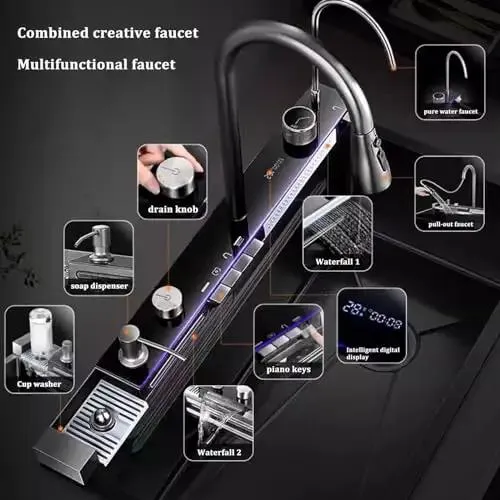 Rugged Stainless Steel Waterfall Faucet With Flowing Honeycomb Pattern For Large Single Bowl Sink Quick Snap Install Top Shelf Kitchen And Bathroom Fixture No Sweat Setup Built To Last