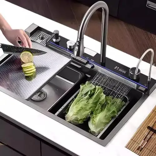 Rugged Stainless Steel Waterfall Faucet With Flowing Honeycomb Pattern For Large Single Bowl Sink Quick Snap Install Top Shelf Kitchen And Bathroom Fixture No Sweat Setup Built To Last