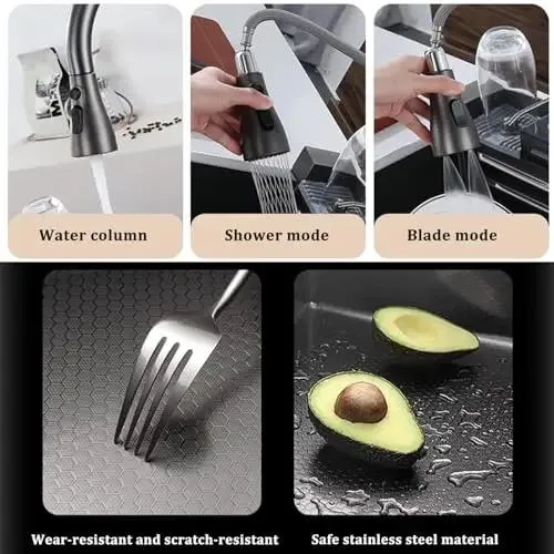 Rugged Stainless Steel Waterfall Faucet With Flowing Honeycomb Pattern For Large Single Bowl Sink Quick Snap Install Top Shelf Kitchen And Bathroom Fixture No Sweat Setup Built To Last
