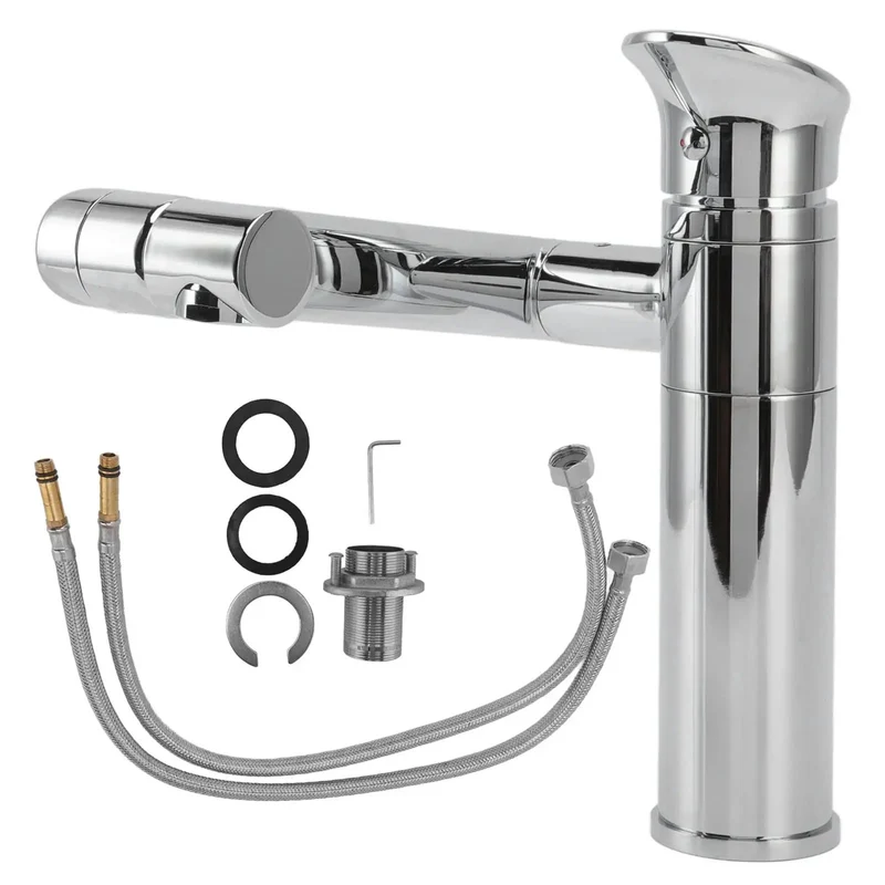 Slick Metal Crossbar Kitchen Sink Faucet With Detachable Spray Hose Single Hole Basin Tap Featuring Spacious Storage Shelf For Low Stress Daily Washing