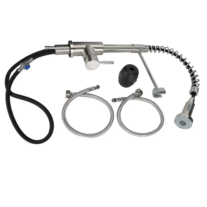 Heavy Duty 304 Stainless Steel Kitchen Faucet Featuring A Slick Swivel Gooseneck Plus Extended Spray Hose For Serious Sink Cleanup And Zero Hassle Bar Install