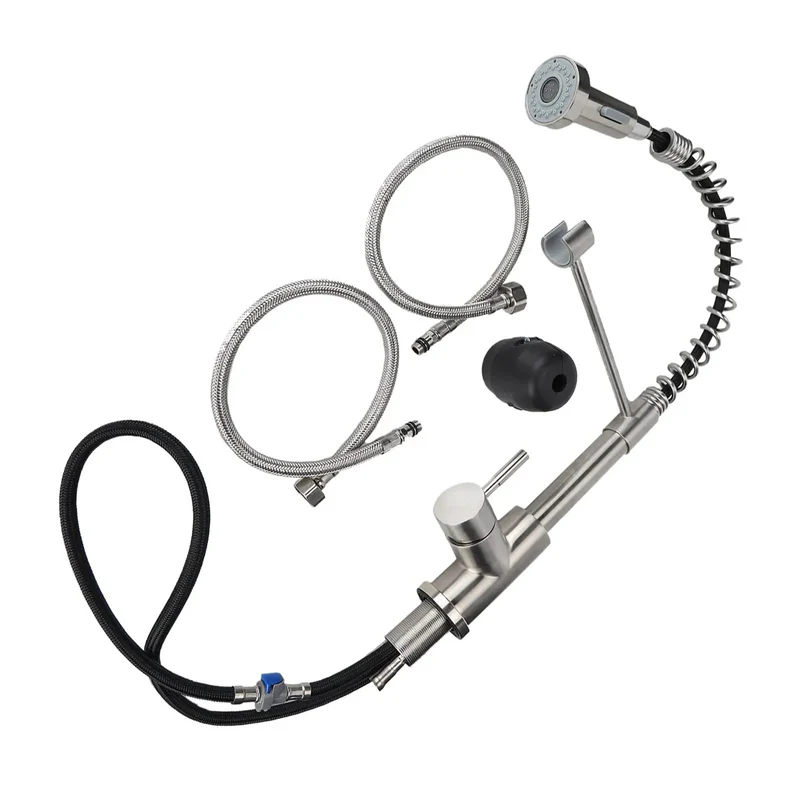 Heavy Duty 304 Stainless Steel Kitchen Faucet Featuring A Slick Swivel Gooseneck Plus Extended Spray Hose For Serious Sink Cleanup And Zero Hassle Bar Install