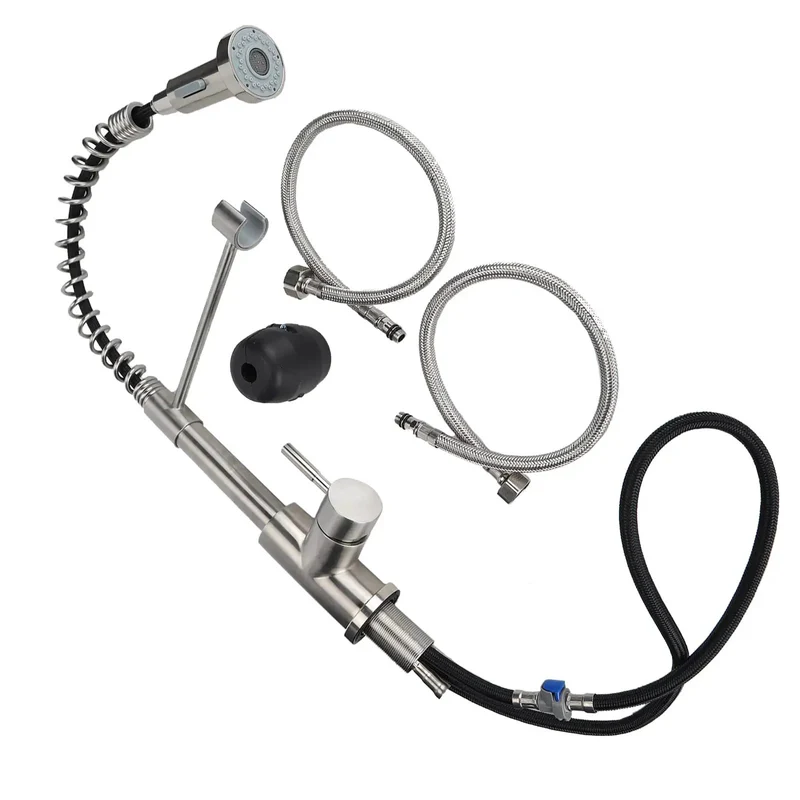 Heavy Duty 304 Stainless Steel Kitchen Faucet Featuring A Slick Swivel Gooseneck Plus Extended Spray Hose For Serious Sink Cleanup And Zero Hassle Bar Install