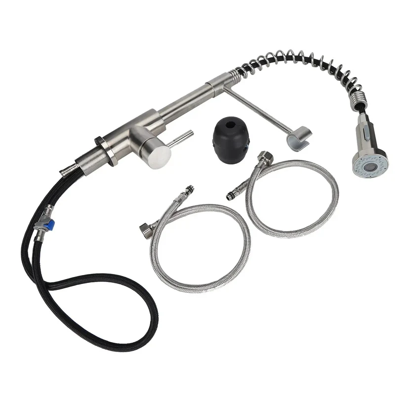 Heavy Duty 304 Stainless Steel Kitchen Faucet Featuring A Slick Swivel Gooseneck Plus Extended Spray Hose For Serious Sink Cleanup And Zero Hassle Bar Install