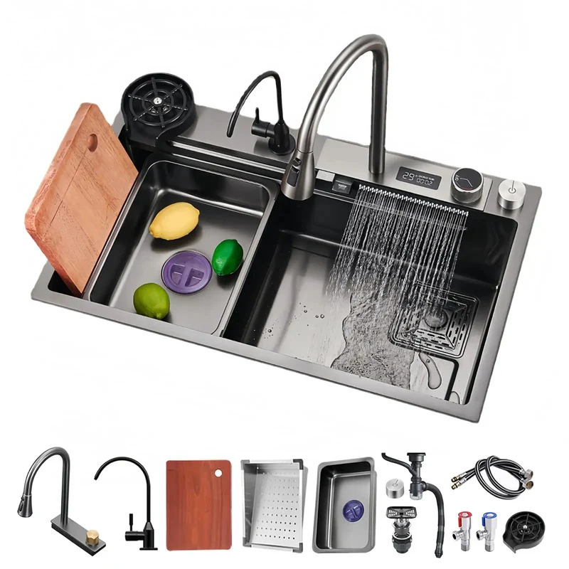 Top Tier Stainless Steel Kitchen Sink 30 By 20 Inches With 360 Swivel Faucet And Matte Black Cutting Board Included Slick Finish For No Sweat Cleanup And Heavy Duty Use