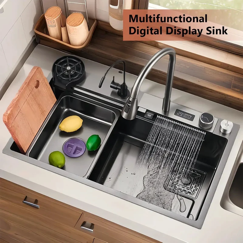 Top Tier Stainless Steel Kitchen Sink 30 By 20 Inches With 360 Swivel Faucet And Matte Black Cutting Board Included Slick Finish For No Sweat Cleanup And Heavy Duty Use