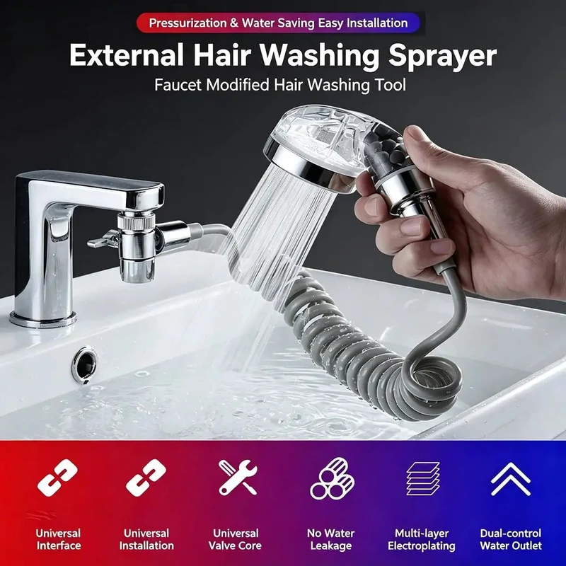 Universal Pull Down Kitchen Faucet Sprayer Attachment With Flexible Hose And Dual Mode Stop Button For Smooth Sink Water Control Pet Grooming Cleaning Totally Hassle Free Quick Swap