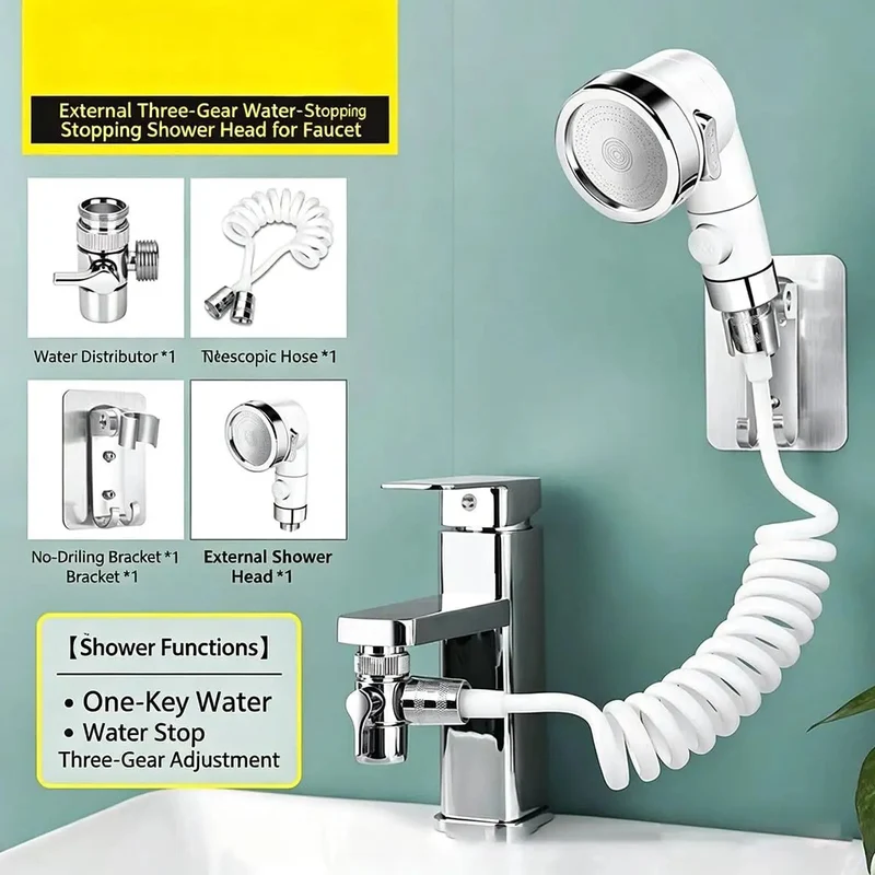 Universal Pull Down Kitchen Faucet Sprayer Attachment With Flexible Hose And Dual Mode Stop Button For Smooth Sink Water Control Pet Grooming Cleaning Totally Hassle Free Quick Swap