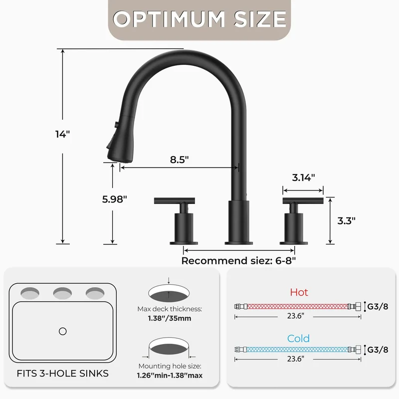 Heavy Duty Matte Black Kitchen Sink Faucet With Independent Dual Hot Cold Handles High Arc Swivel Neck And Three Mode Pull Down Sprayer For Zero Sweat Cleaning