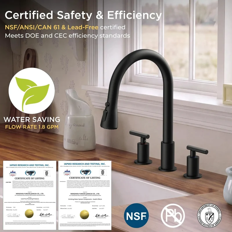 Heavy Duty Matte Black Kitchen Sink Faucet With Independent Dual Hot Cold Handles High Arc Swivel Neck And Three Mode Pull Down Sprayer For Zero Sweat Cleaning