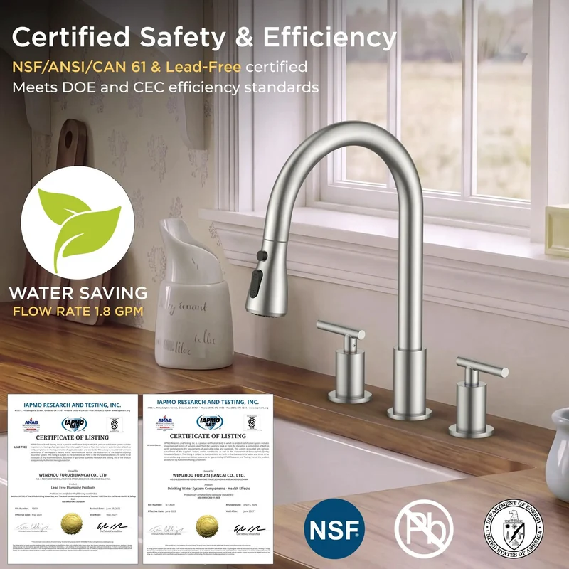 Top Notch Dual Handle Kitchen Faucet With Pull Down Sprayer Brushed Nickel Finish 3 Way Stream Spray Pause Switch No Fuss Design And Breezy Setup For Busy Kitchens
