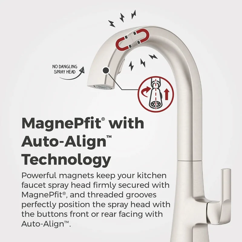 Top Shelf Kitchen Faucet With Pull Down Sprayer In Stainless Steel Finish Featuring A High Arc Spout Dual Stream And Spray Switches And A Rock Solid Self Aligning Head For Hassle Free Prep Work In Any Modern Home Kitchen Setup