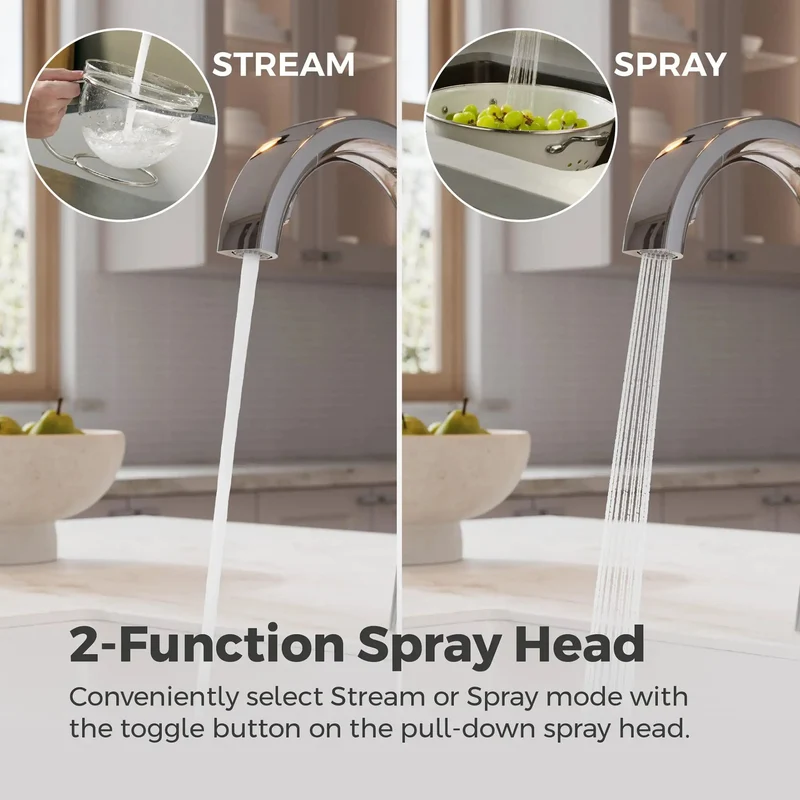 Heavy Duty High Arc Kitchen Faucet With Slick Chrome Polish Pull Down Handheld Sprayer Featuring Rock Solid Magnetic Dock Auto Align Tip And Fast Stream Spray Switch For Busy Counter Top Cooking