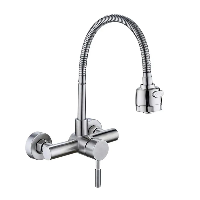 Top-Shelf 304 Stainless Steel Wall-Mounted Faucet Kitchen Sink Hot Cold Multifunctional Tap Durable Non-Toxic Universal Installation For Balcony Laundry Pool No-Fuss Setup Heavy-Duty Design