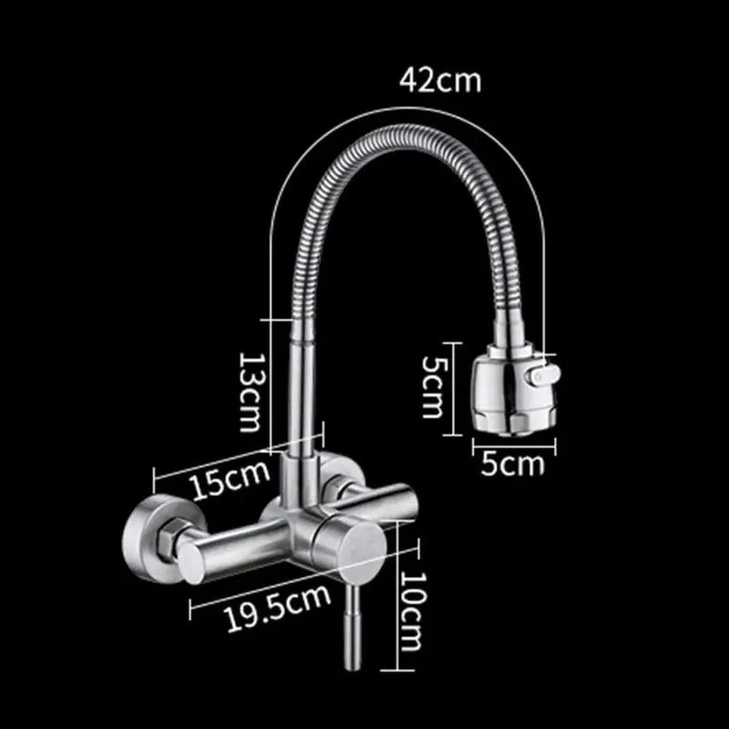 Top-Shelf 304 Stainless Steel Wall-Mounted Faucet Kitchen Sink Hot Cold Multifunctional Tap Durable Non-Toxic Universal Installation For Balcony Laundry Pool No-Fuss Setup Heavy-Duty Design