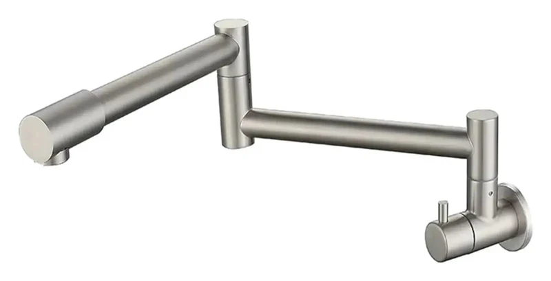 Foldable Wall Mount Kitchen Faucet Featuring Brushed Stainless Steel Finish And Retractable Spring Spout For Space Saving Sink And Coffee Bar Setup Heavy Duty Construction Ensures Zero Hassle Operation With Smooth Everyday Flow