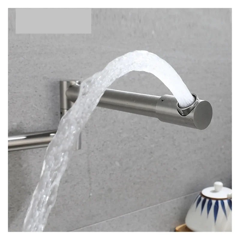 Foldable Wall Mount Kitchen Faucet Featuring Brushed Stainless Steel Finish And Retractable Spring Spout For Space Saving Sink And Coffee Bar Setup Heavy Duty Construction Ensures Zero Hassle Operation With Smooth Everyday Flow
