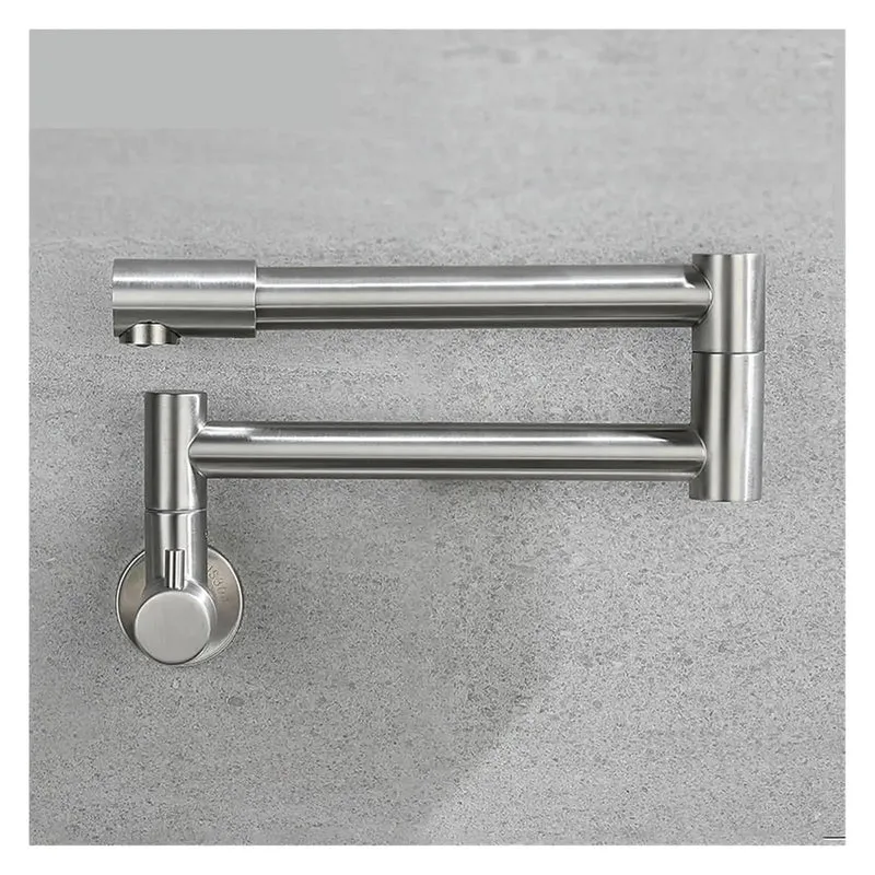 Foldable Wall Mount Kitchen Faucet Featuring Brushed Stainless Steel Finish And Retractable Spring Spout For Space Saving Sink And Coffee Bar Setup Heavy Duty Construction Ensures Zero Hassle Operation With Smooth Everyday Flow