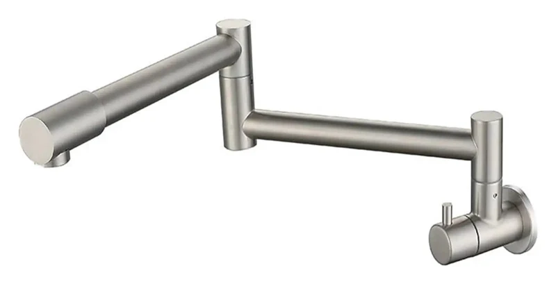 Foldable Wall Mount Kitchen Faucet Featuring Brushed Stainless Steel Finish And Retractable Spring Spout For Space Saving Sink And Coffee Bar Setup Heavy Duty Construction Ensures Zero Hassle Operation With Smooth Everyday Flow