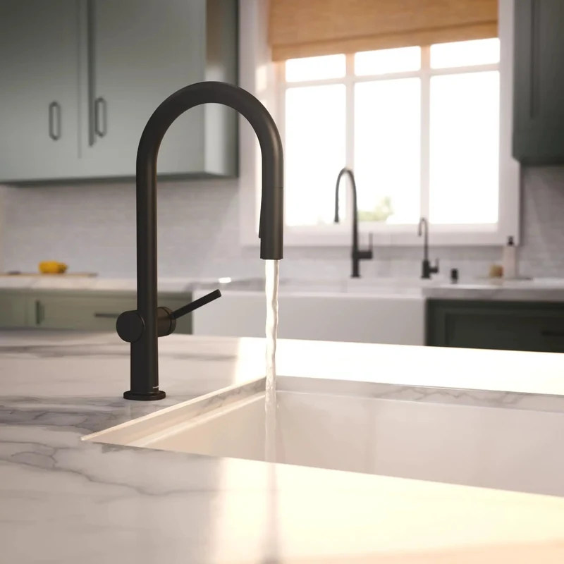 Modern High Arc Pull Down Kitchen Faucet In Slick Matte Black Finish With Strong Magnetic Spray Dock And Single Lever Control For Smooth Operation And Zero Fuss Cleanup