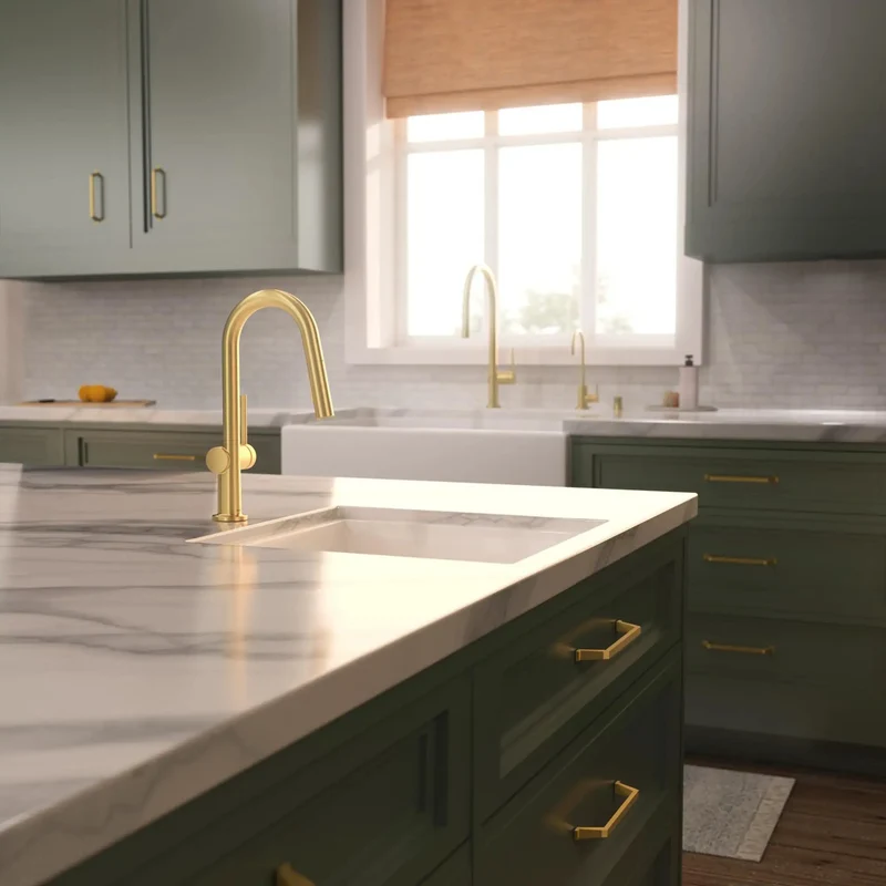 Elevate Your Counter Setup With Pull Down Kitchen Faucet Featuring Snappy Magnetic Hand Sprayer And Ergonomic Single Lever Handle High Arch Spout Guarantees Ample Workspace While Brushed Gold Optic Finish Brings Modern Glow And Resilience At 1.75 Gpm