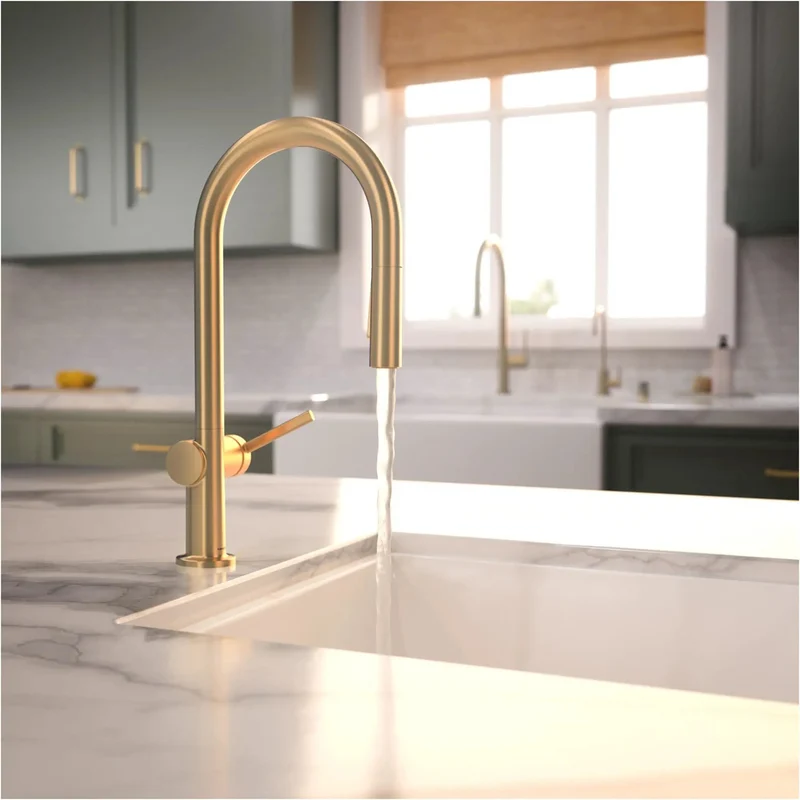 Modern Brushed Bronze Pull Down Kitchen Faucet Featuring Tall High Arc Design And Magnetic Docking Spray Head For Ample Sink Access And Sleek Single Handle Operation To Elevate Your Kitchen Game