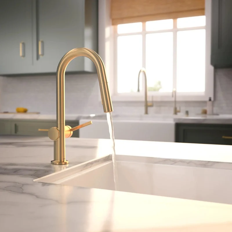 Modern High Arc Kitchen Faucet Featuring A Smooth Magnetic Pull Down Spray Head One Handle Switch And Slick Brushed Bronze Finish For Zero Hassle Cleaning And Total Kitchen Flex