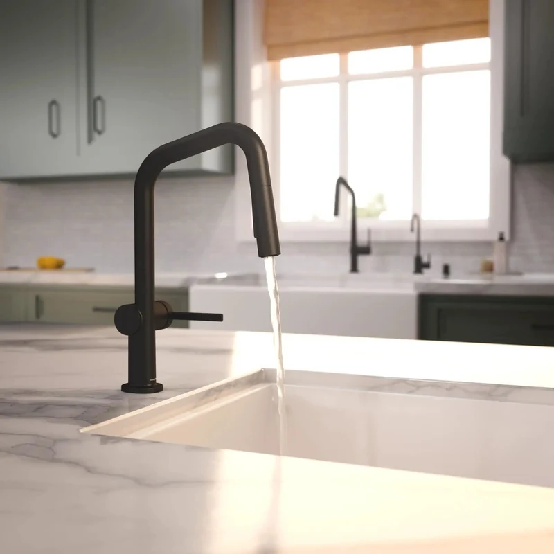 Prime Grade Pull Down Kitchen Faucet With Slick Magnetic Sprayer And Single Lever Control Featuring A Knockout Matte Black Finish Smooth Arc Spout And Steady Flow For Hassle Free Daily Cooking Tasks