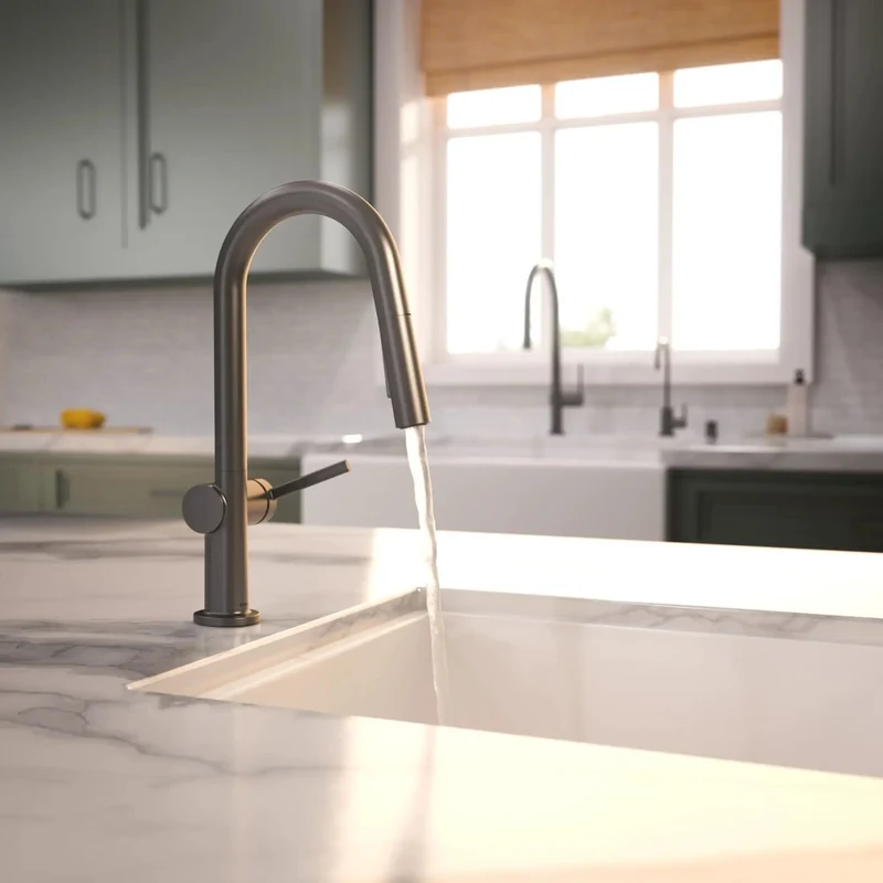 High Arch Pull Down Kitchen Faucet Featuring Reliable Magnetic Spray Head And Hassle Free Single Lever Control In Tight Brushed Black Chrome For Clean Home Vibes