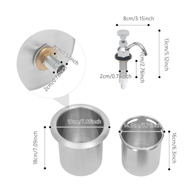 Heavy Duty Dipper Well Faucet And Bowl Set For Coffee Shops And Bar Counters Featuring 304 Stainless Steel Chrome Finish And Smooth Adjustable Flow Control Engineered For Stress Free Daily Rinsing Tasks
