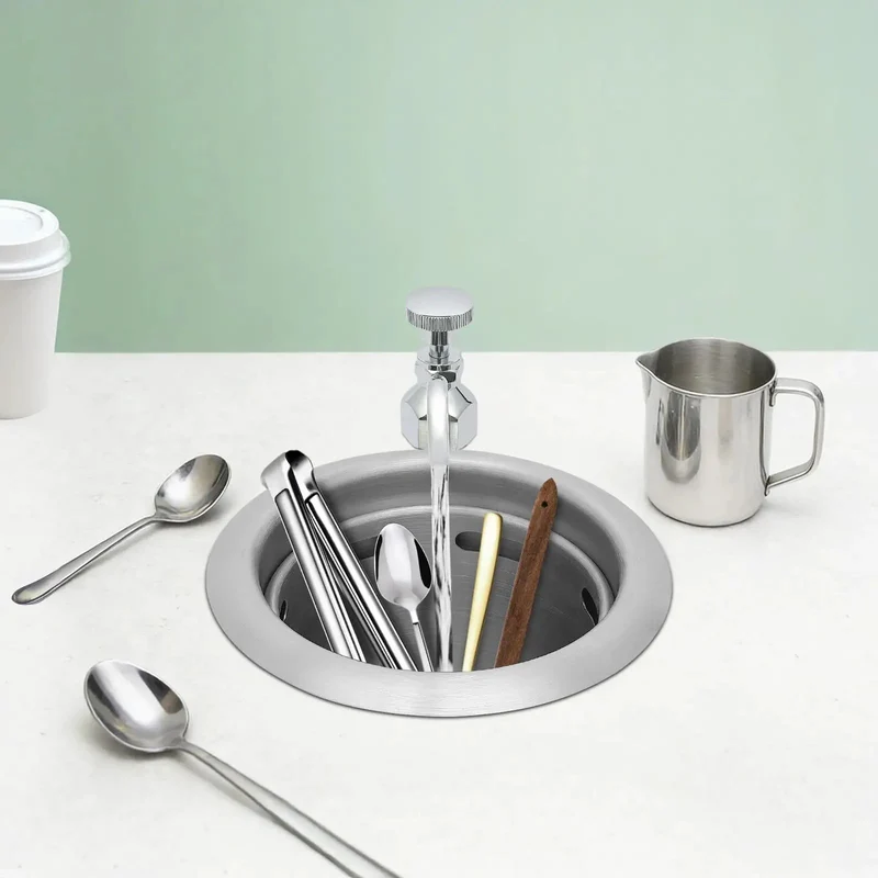 Heavy Duty Dipper Well Faucet And Bowl Set For Coffee Shops And Bar Counters Featuring 304 Stainless Steel Chrome Finish And Smooth Adjustable Flow Control Engineered For Stress Free Daily Rinsing Tasks