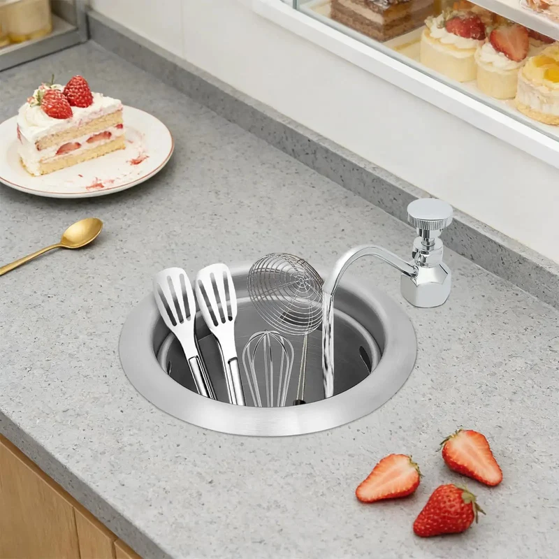 Heavy Duty Dipper Well Faucet And Bowl Set For Coffee Shops And Bar Counters Featuring 304 Stainless Steel Chrome Finish And Smooth Adjustable Flow Control Engineered For Stress Free Daily Rinsing Tasks