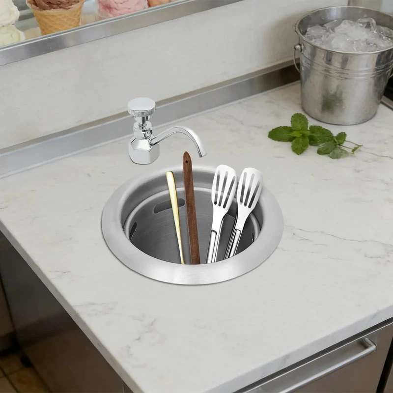 Heavy Duty Dipper Well Faucet And Bowl Set For Coffee Shops And Bar Counters Featuring 304 Stainless Steel Chrome Finish And Smooth Adjustable Flow Control Engineered For Stress Free Daily Rinsing Tasks
