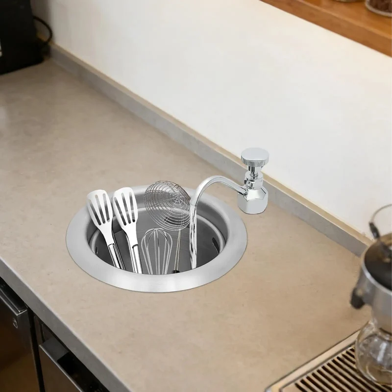 Heavy Duty Dipper Well Faucet And Bowl Set For Coffee Shops And Bar Counters Featuring 304 Stainless Steel Chrome Finish And Smooth Adjustable Flow Control Engineered For Stress Free Daily Rinsing Tasks