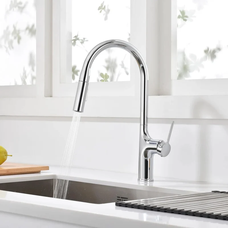 Premium Brushed Gold Kitchen Faucet With Pull Down Sprayer Providing Dual Spray Modes And Hella Tough Corrosion Resistant Stainless Steel Build For Quick Daily Cleaning Tasks