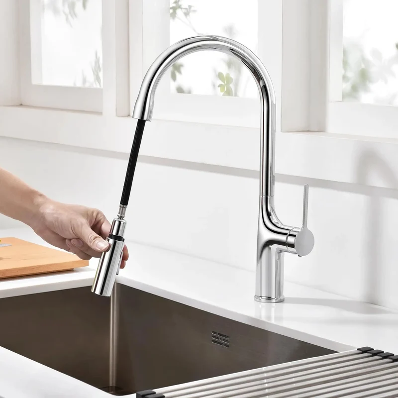 Premium Brushed Gold Kitchen Faucet With Pull Down Sprayer Providing Dual Spray Modes And Hella Tough Corrosion Resistant Stainless Steel Build For Quick Daily Cleaning Tasks