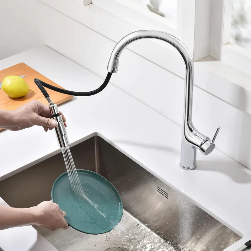 Premium Brushed Gold Kitchen Faucet With Pull Down Sprayer Providing Dual Spray Modes And Hella Tough Corrosion Resistant Stainless Steel Build For Quick Daily Cleaning Tasks
