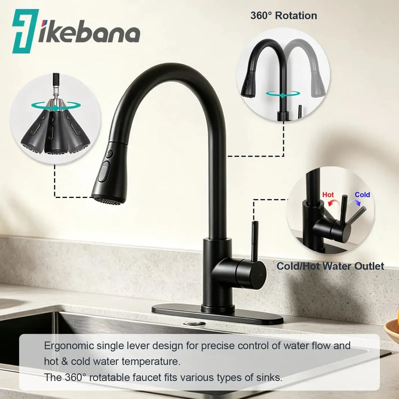 Rugged Matte Black Kitchen Faucet With Pull Down Sprayer Heavy Duty Stainless Steel High Arc Single Handle Tap Packing Three Spray Modes And Smooth 360 Swivel Quick Swap Fit For Farmhouse RV Laundry Or Bar Sink